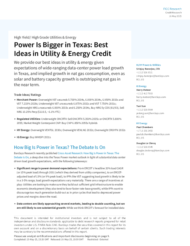 德克萨斯州的电力规模更大公用事业和能源信贷的最佳思路