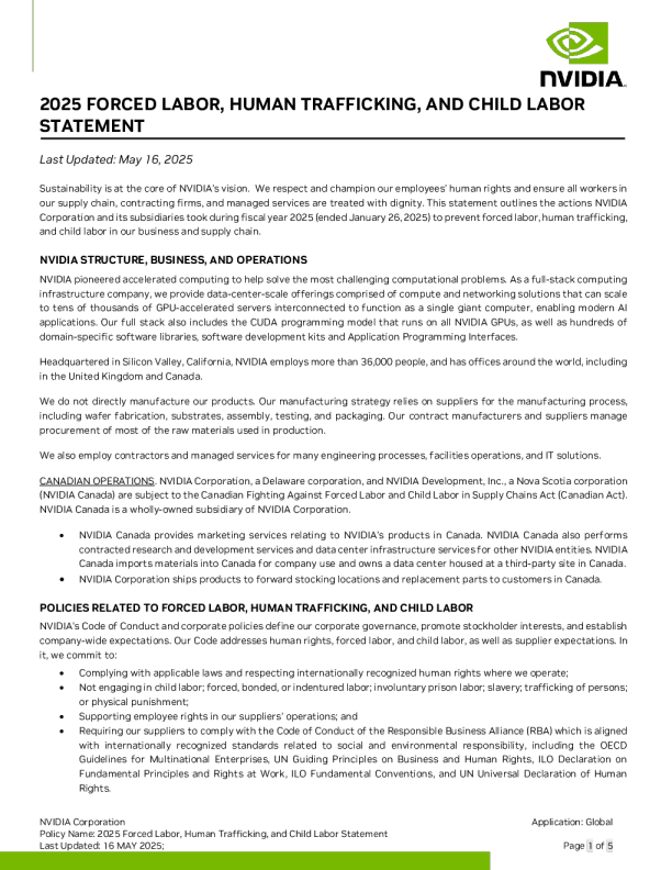 2025年强迫劳动、人口贩运和童工声明