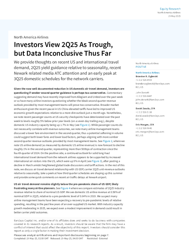 投资者认为2025年第二季度为低谷，但目前数据尚无定论