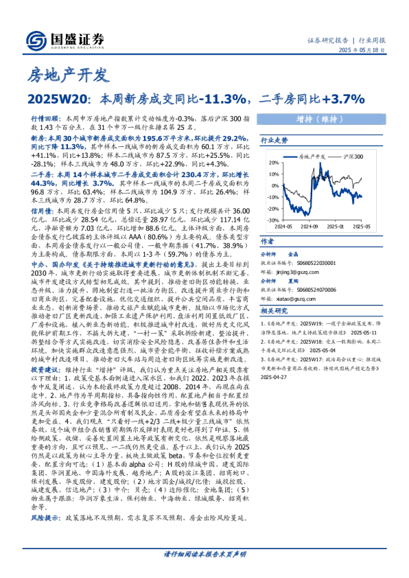 房地产开发2025W20：本周新房成交同比-11.3%，二手房同比+3.7%