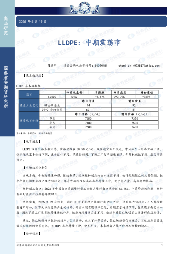 LLDPE：中期震荡市
