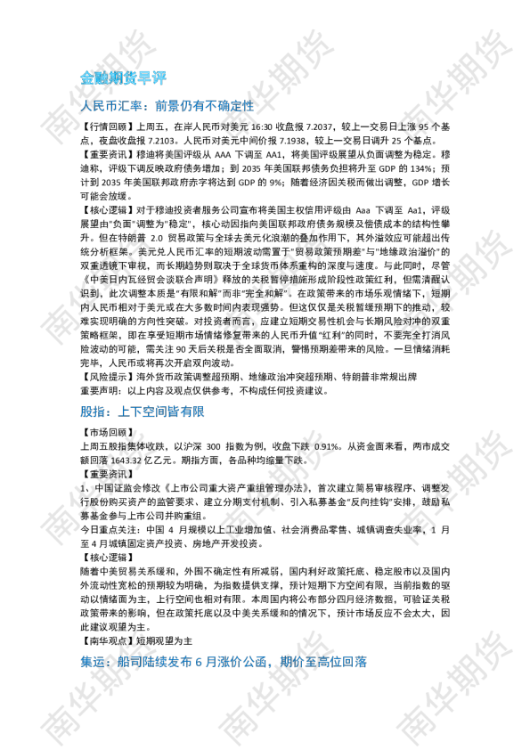 南华期货丨期市早餐2025.05.19
