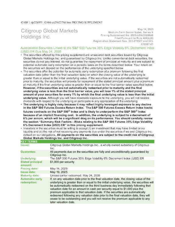 花旗集团美股招股说明书(2025-05-19版)
