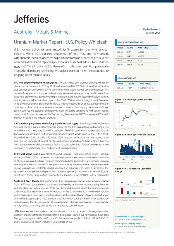 铀市场报告-美国政策波动