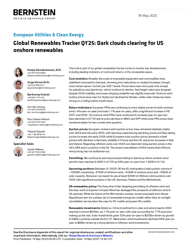 2025年第一季度全球可再生能源追踪美国陆上可再生能源的阴霾正在消散