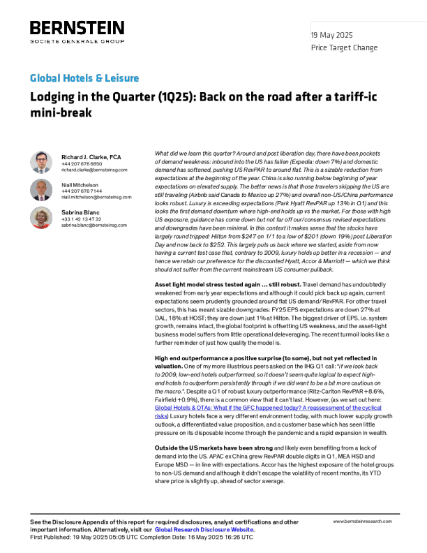 2025年第一季度住宿业关税导致的短暂停滞之后重回正轨
