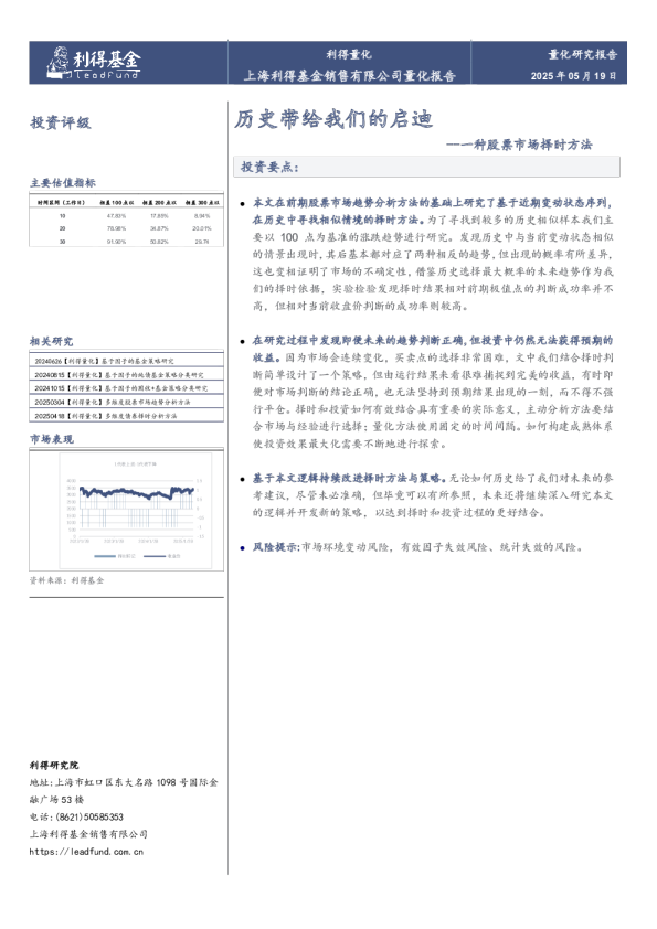 历史带给我们的启迪：一种股票市场择时方法