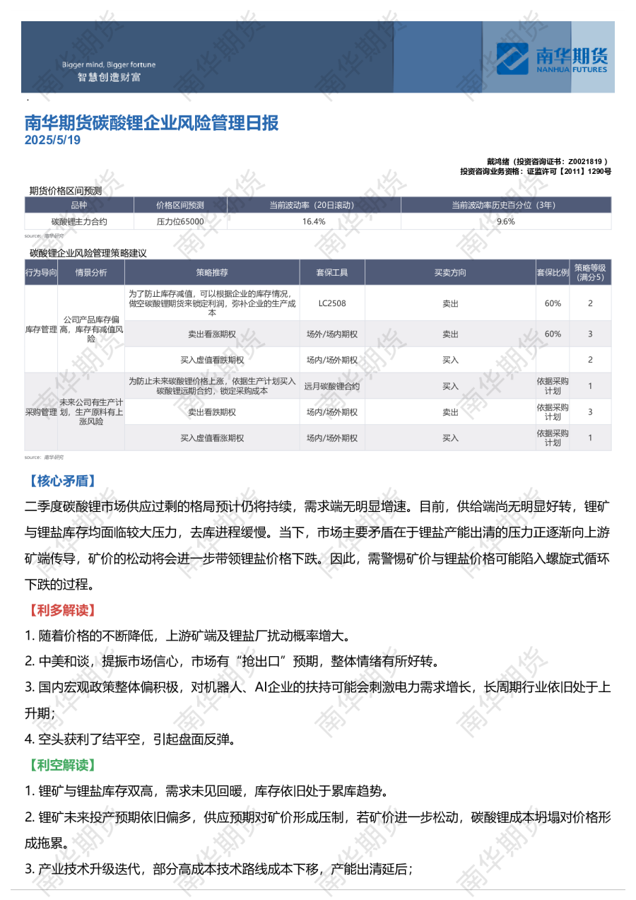 南华期货碳酸锂产业风险管理日报