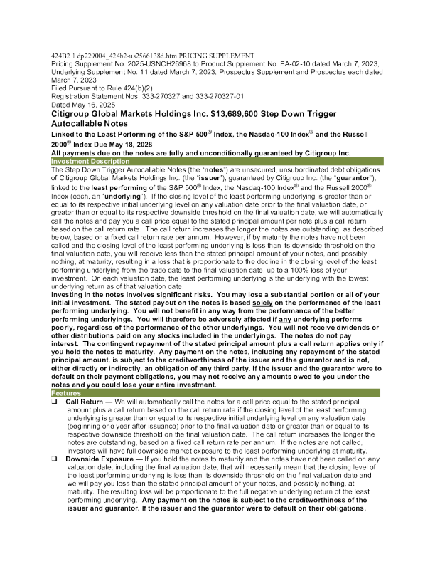 花旗集团美股招股说明书(2025-05-20版)
