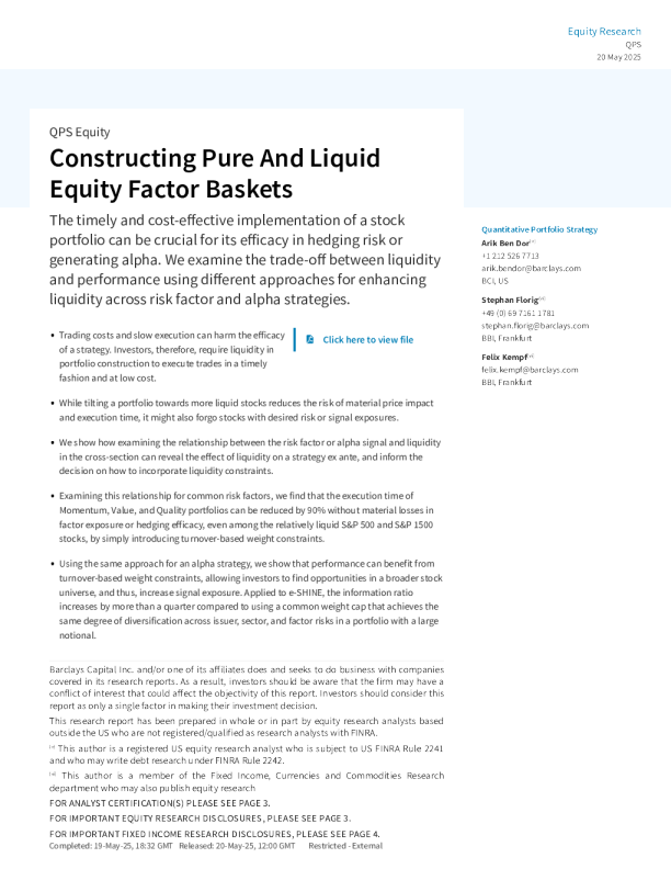 构建纯粹且流动性强的股票因子篮子