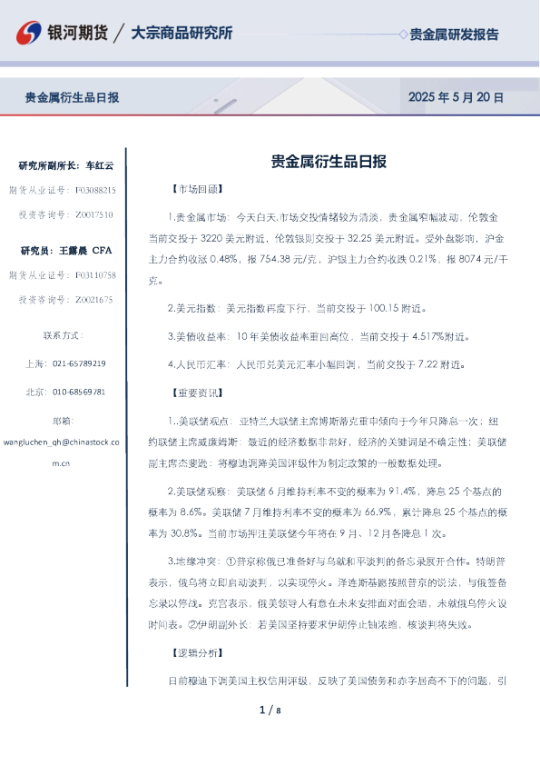 贵金属衍生品日报