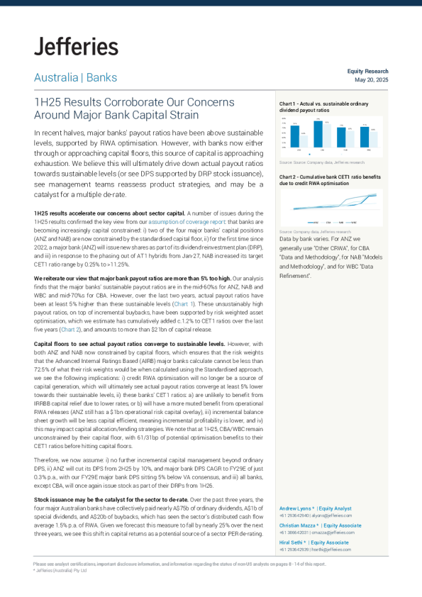 2025年上半年业绩证实了我们对主要银行资本压力的担忧