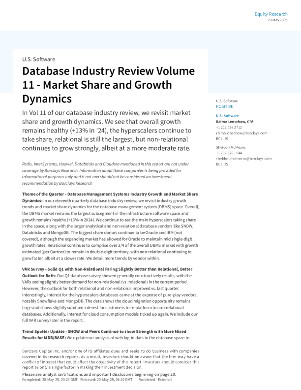 数据库行业回顾第11卷-市场份额和增长动态