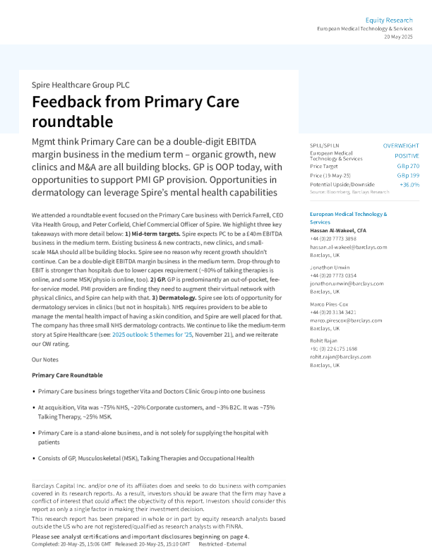 斯派尔医疗集团初级保健圆桌会议反馈