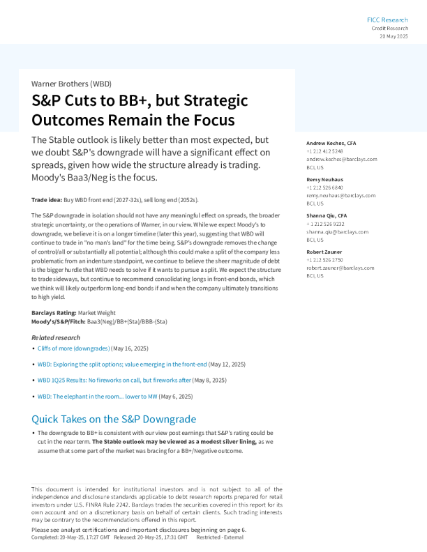 标普评级下调至BB+，但战略结果仍是关注焦点