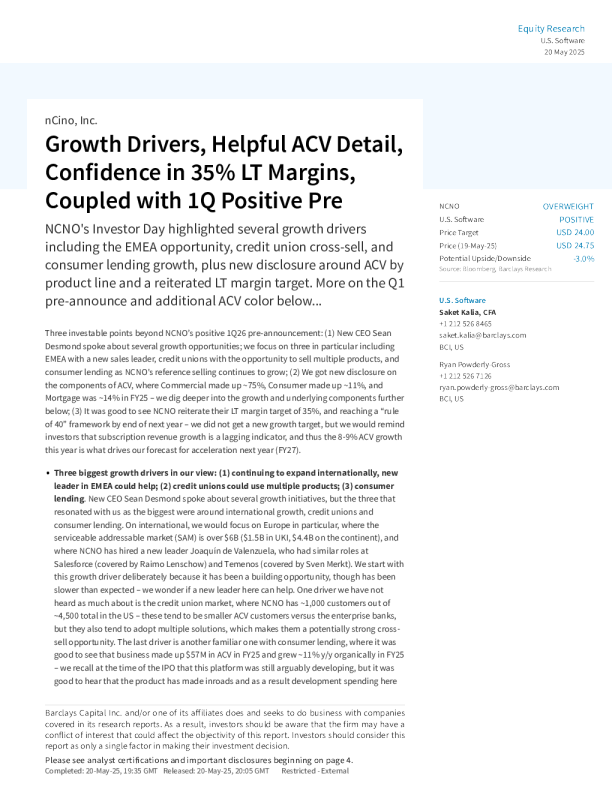 nCino公司（NCNO）：增长驱动因素、年化合同价值（ACV）细节及长期利润率目标