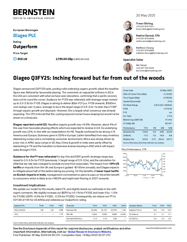 帝亚吉欧2025财年第三季度：缓慢前进但远未脱离困境