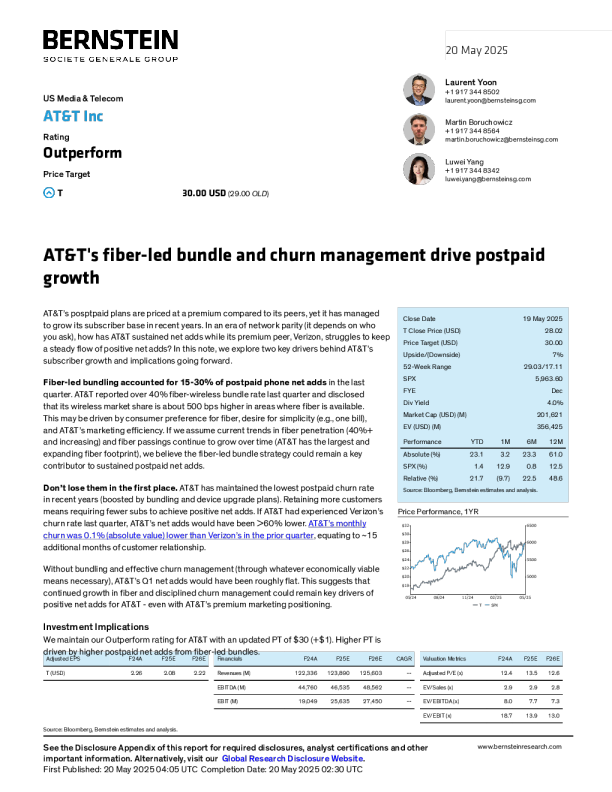 AT&T的纤维主导套餐和客户流失管理推动后付费业务增长
