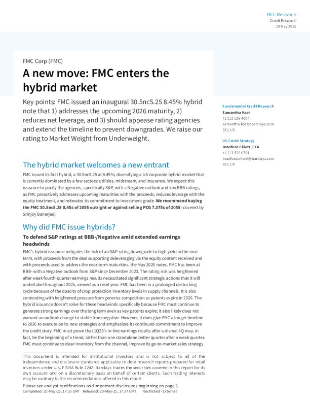 FMC公司进入混合市场的新举措