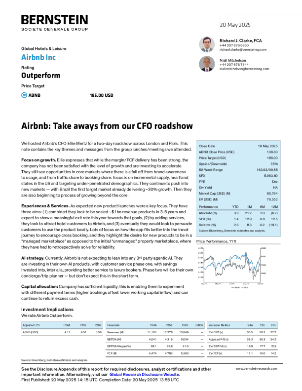 爱彼迎（ABNB）：我们首席财务官路演的要点