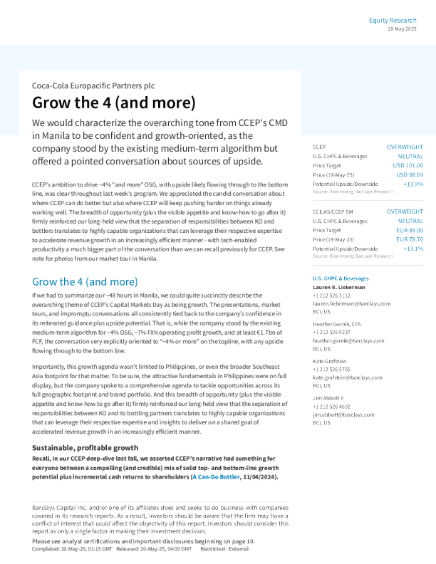 可口可乐欧洲太平洋伙伴公司（CCEP）：发展四个（及更多）方面