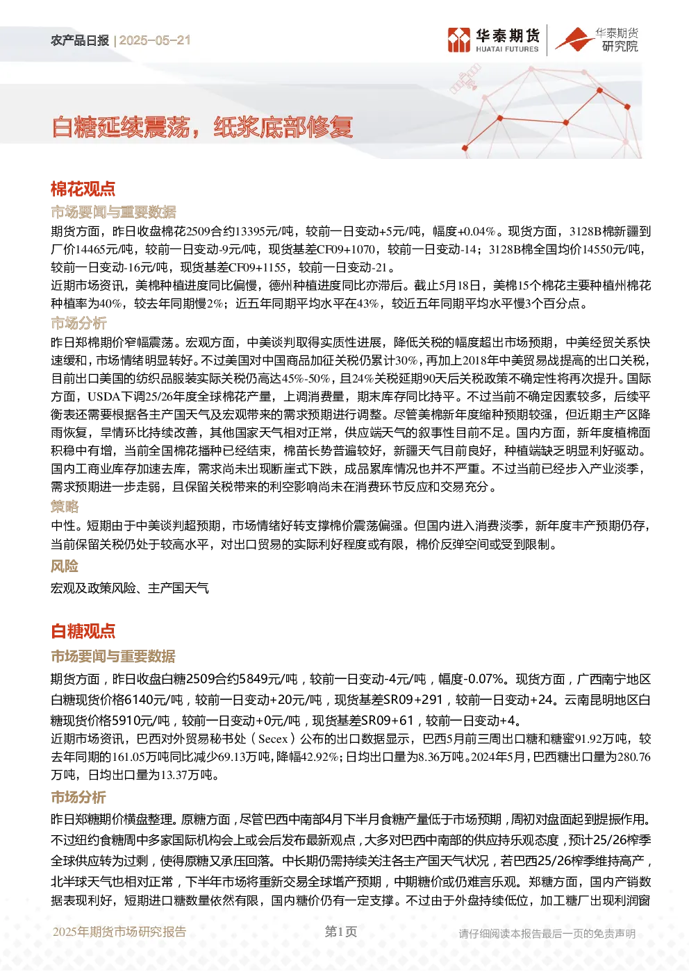 农产品日报：白糖延续震荡，纸浆底部修复