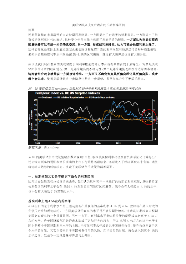 美联储框架改变后潜在的长期利率区间