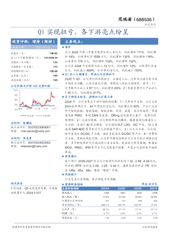 Q1实现扭亏，各下游亮点纷呈