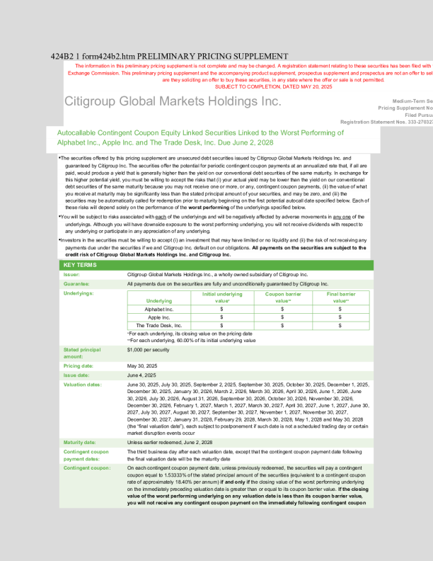 花旗集团美股招股说明书(2025-05-21版)