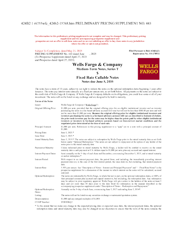 富国银行美股招股说明书(2025-05-21版)