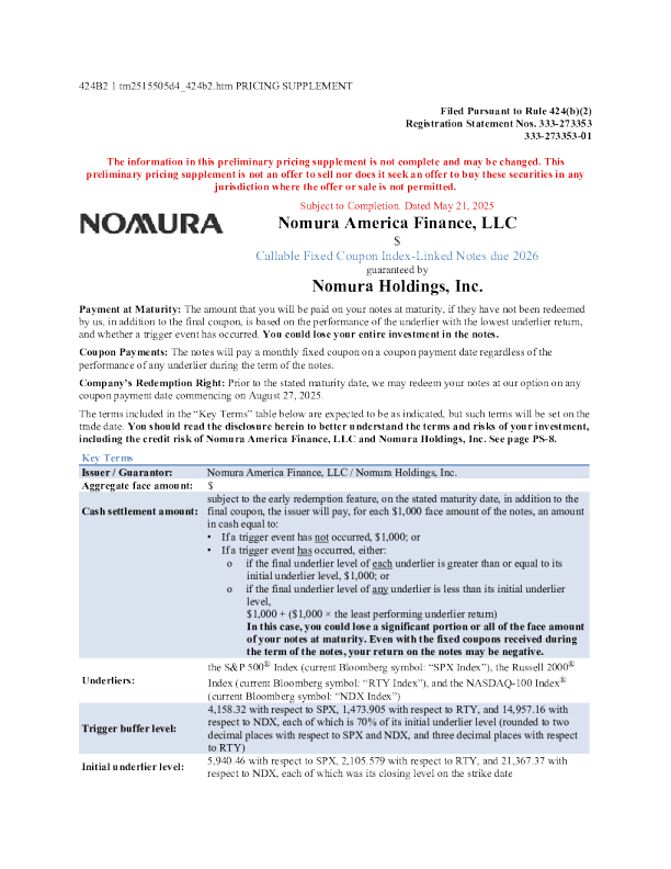 野村控股美股招股说明书(2025-05-21版)