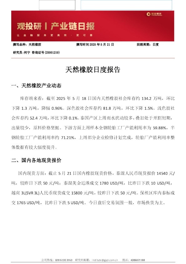 天然橡胶日度报告