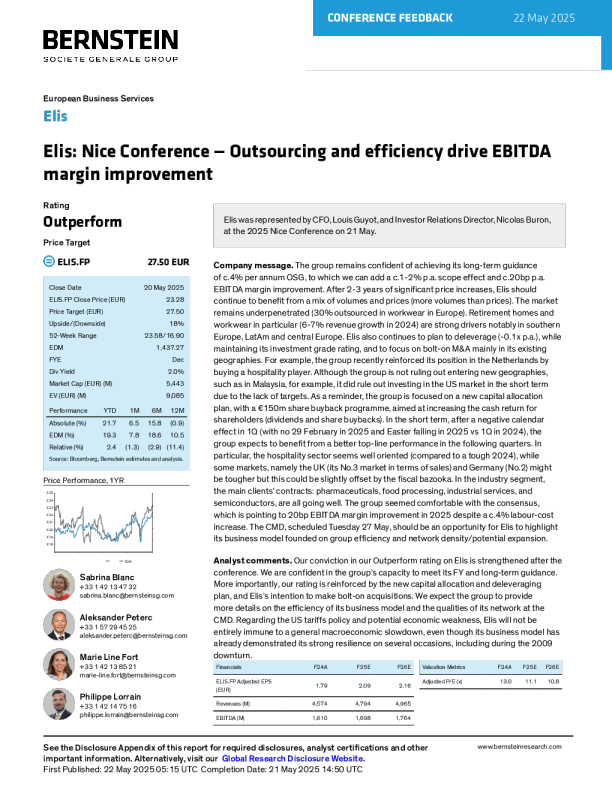 伊莱尼斯会议——外包和效率推动EBITDA利润率提升
