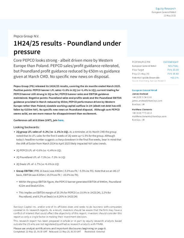2024/25年上半年业绩 - Poundland面临压力