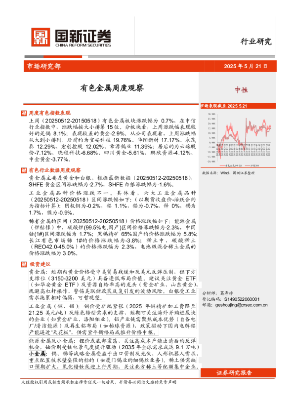 有色金属周度观察