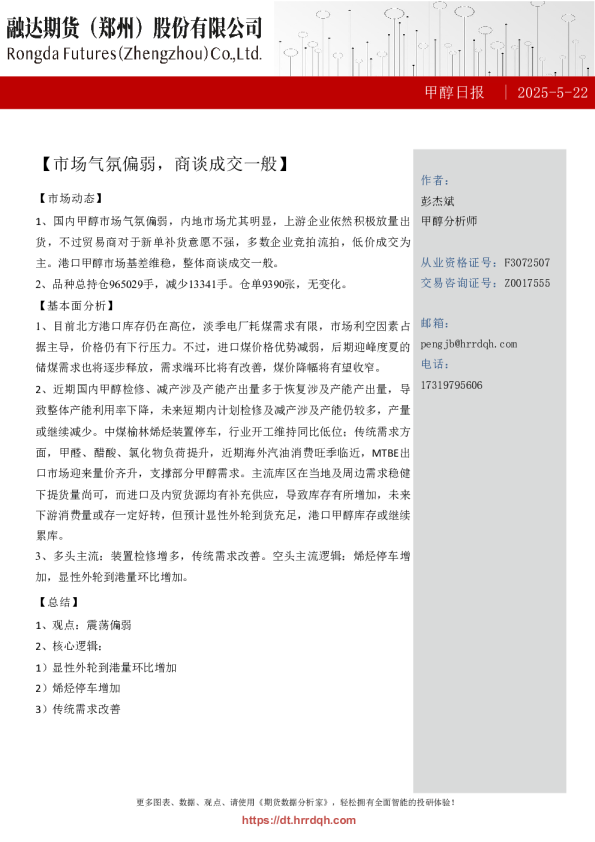 甲醇日报|2025-5-22