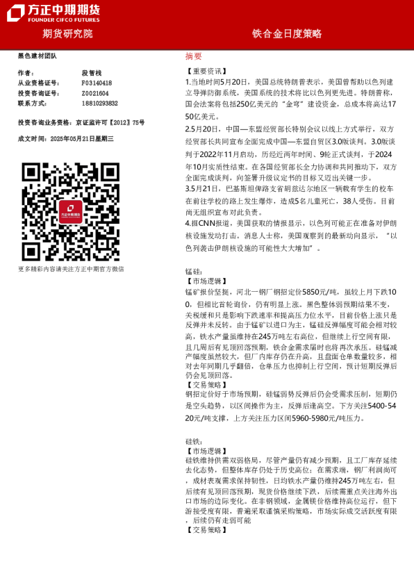 方正中期期货铁合金日度策略