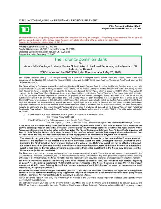 道明银行美股招股说明书(2025-05-22版)