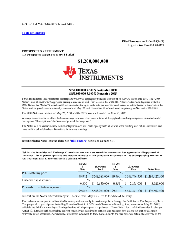 德州仪器美股招股说明书(2025-05-22版)