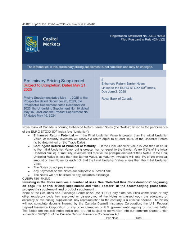 加拿大皇家银行美股招股说明书(2025-05-22版)