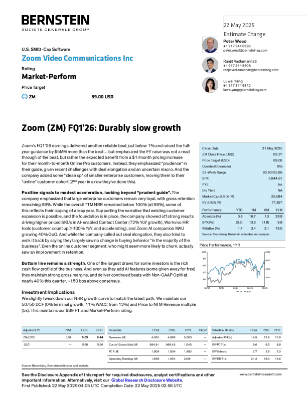 Zoom（ZM）2026财年第一季度持续缓慢增长