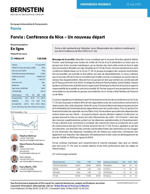 佛瑞亚（Forvia）：尼斯会议——新的开始