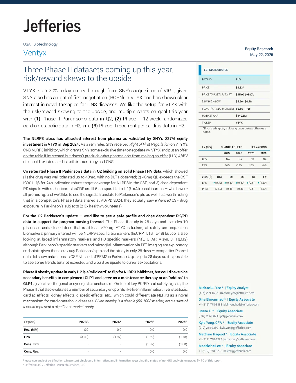 Ventyx（VTYX）：今年将有三个二期数据集；风险回报向利好倾斜