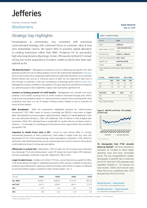 西农集团（WES）：战略日要点