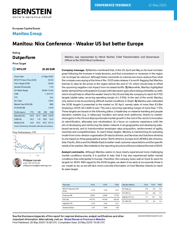曼尼通集团（MTU）：马尼托尼斯会议——美国市场疲软但欧洲市场较好