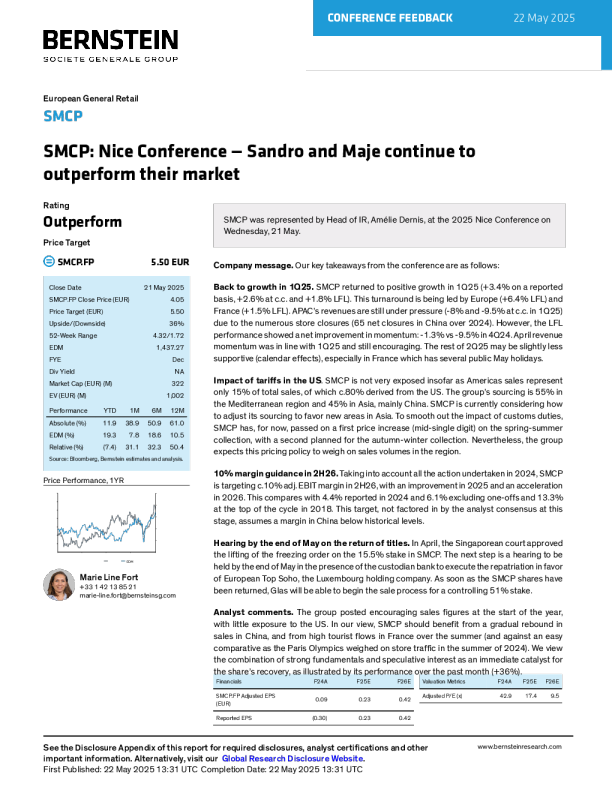 SMCP尼斯会议——Sandro和Maje继续超越市场表现