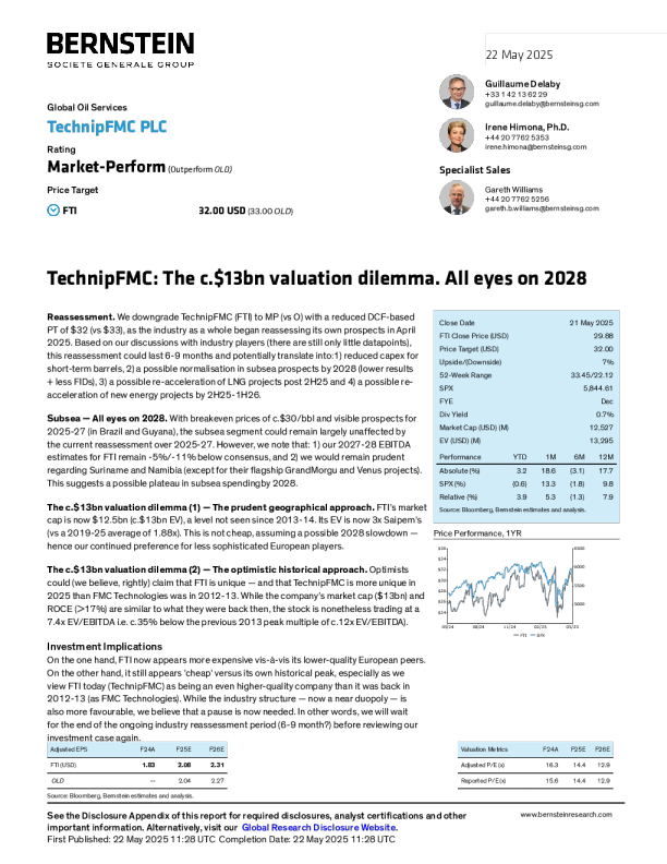 technipfmc约130亿美元的估值困境：聚焦2028年