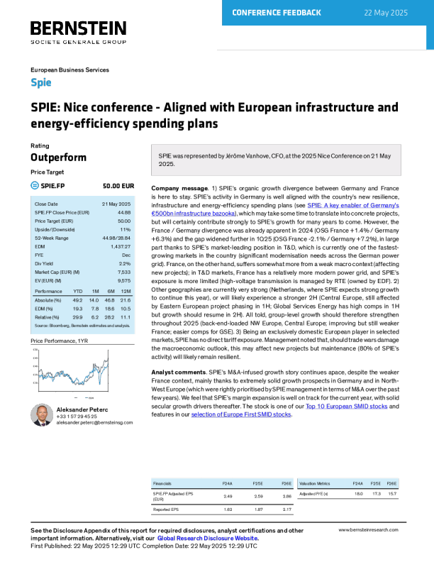 SPIE：尼斯会议——与欧洲基础设施和能源效率支出计划一致