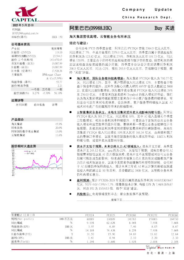 淘天集团营收高增，云智能业务有所承压
