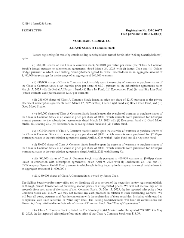 Yoshiharu Global Co-A美股招股说明书(2025-05-23版)